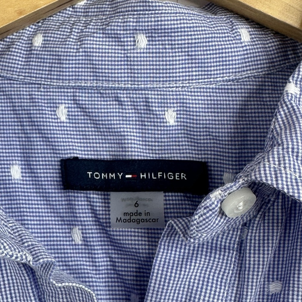 Tommy Hilfiger Dress Size 6 Blue White Polka Dot Cotton Shirt Dress Belted - Picture 5 of 8